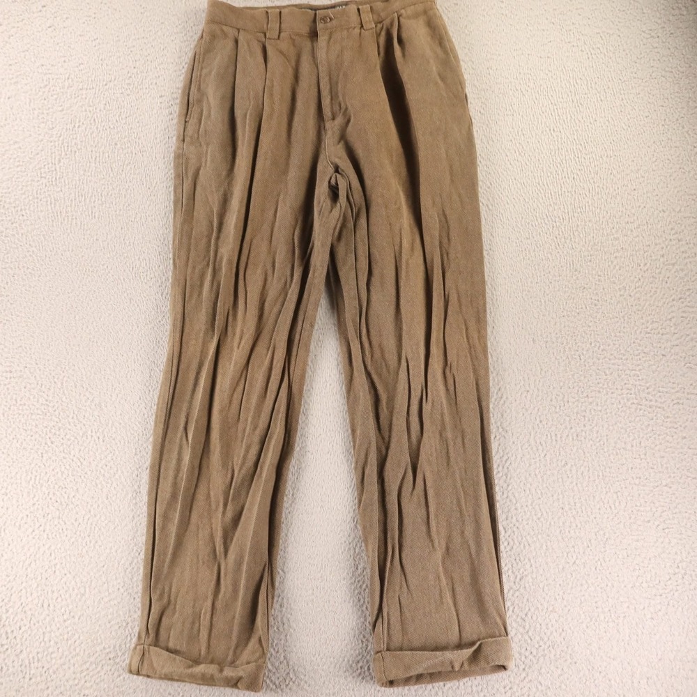 VTG Gap Pants Mens 31x32 Green 100% Cotton Relaxed Fit Pleated Cuffed Chino